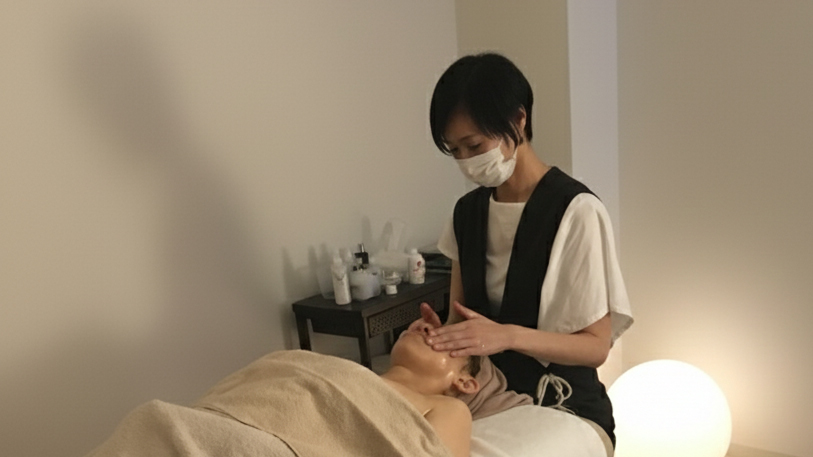 サロンでのフェイシャル施術風景